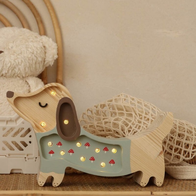 Polish Little Lights wood-shaped night light (miniature dachshund/green) - Lighting - Wood White