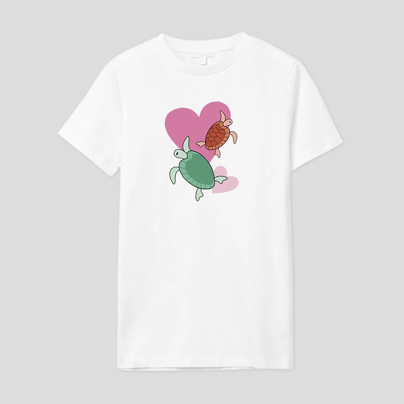 Vday T-shirt - Sea Turtles - 中性衛衣/T 恤 - 棉．麻 白色