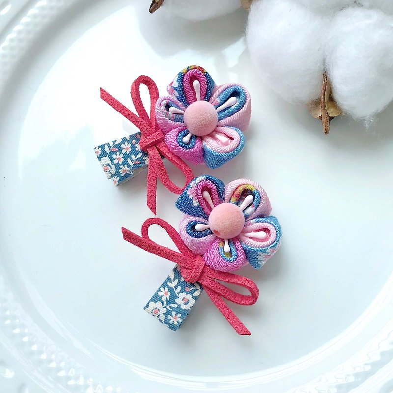 日本と扇形の豪華な花のデニムタンニンスエードの子供の赤ちゃんのヘアクリップ - ベビー用小物 - その他の素材 ピンク