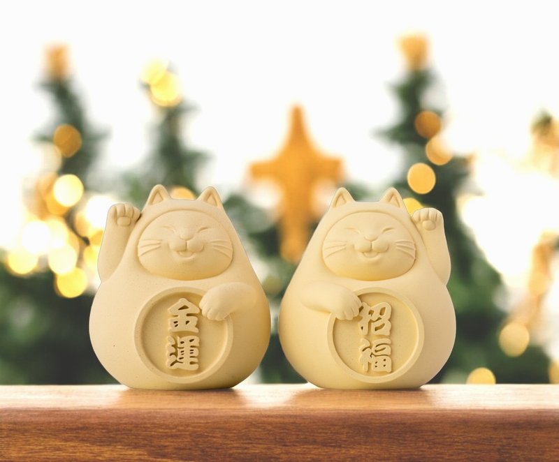 [Christmas Gift - Fast Shipping] A pair of fat and lucky cats (medium) Lucky Yellow - น้ำหอม - ไข่มุก สีเหลือง