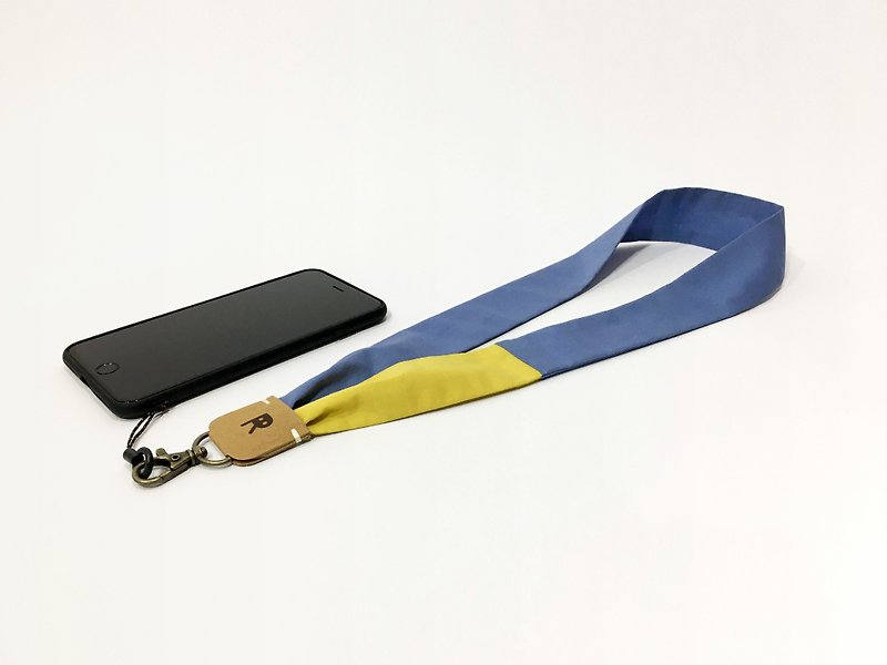 Color matching mobile phone strap_grey blue + mustard yellow (document strap, mobile phone strap, lanyard) - Phone Accessories - Cotton & Hemp Blue