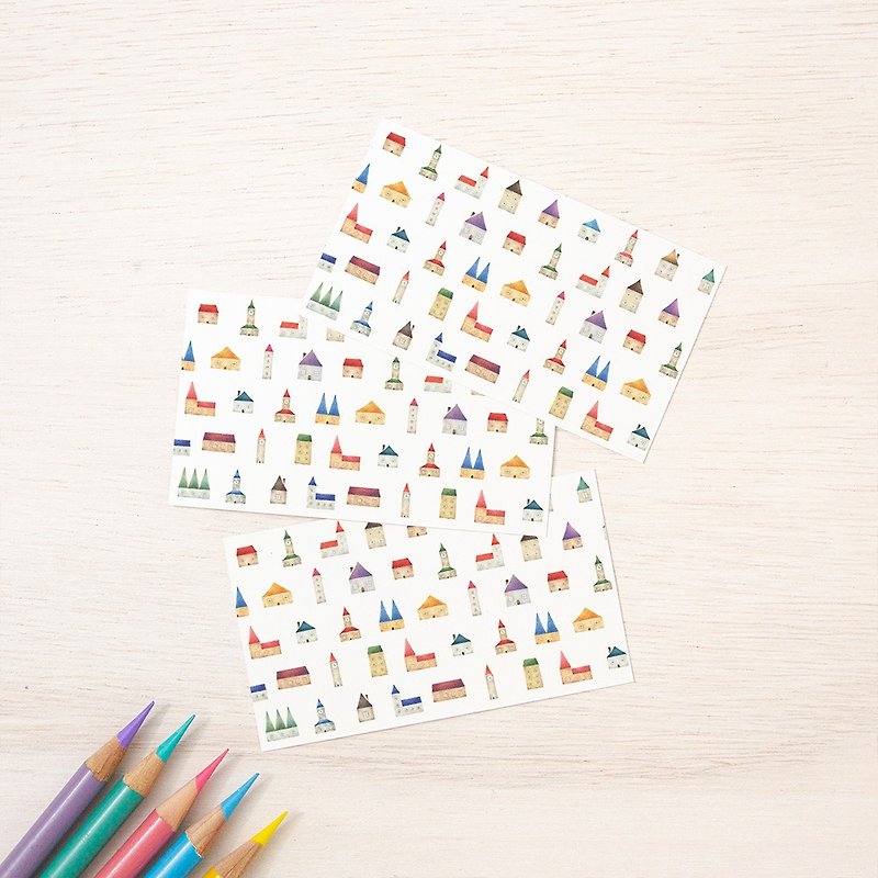 10 pieces set. A small word leaves. Message card "multicolored little house" MC-97 - การ์ด/โปสการ์ด - กระดาษ หลากหลายสี