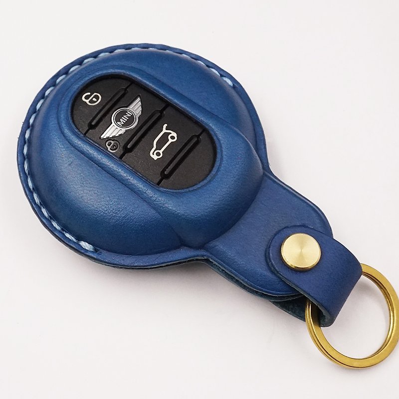 Leather Key-Fob-FIT-FOR-KEY-CASE-COVER-FITS MINI Cooper Countryman R56 R59 R55 - ที่ห้อยกุญแจ - หนังแท้ สีน้ำเงิน