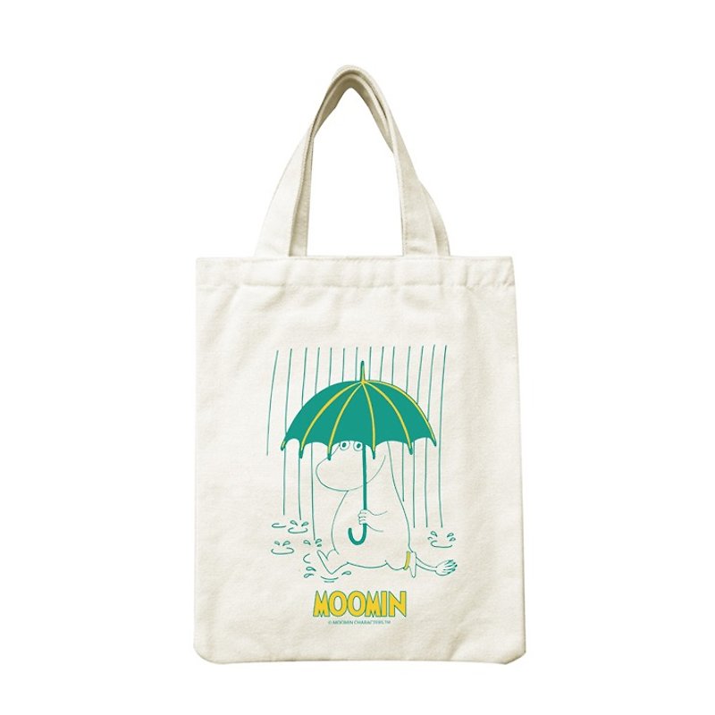Moomin 噜噜 米 Authorization-Hand Canvas Bag [Walk in the Rain] - กระเป๋าถือ - ผ้าฝ้าย/ผ้าลินิน สีเขียว
