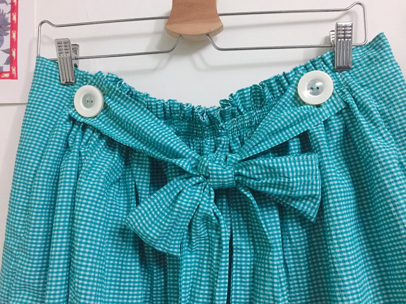 //Nail removal//Multiple dresses _ suspender skirt or skirt _ Teal, green and white bubble cloth pattern - Skirts - Cotton & Hemp Green