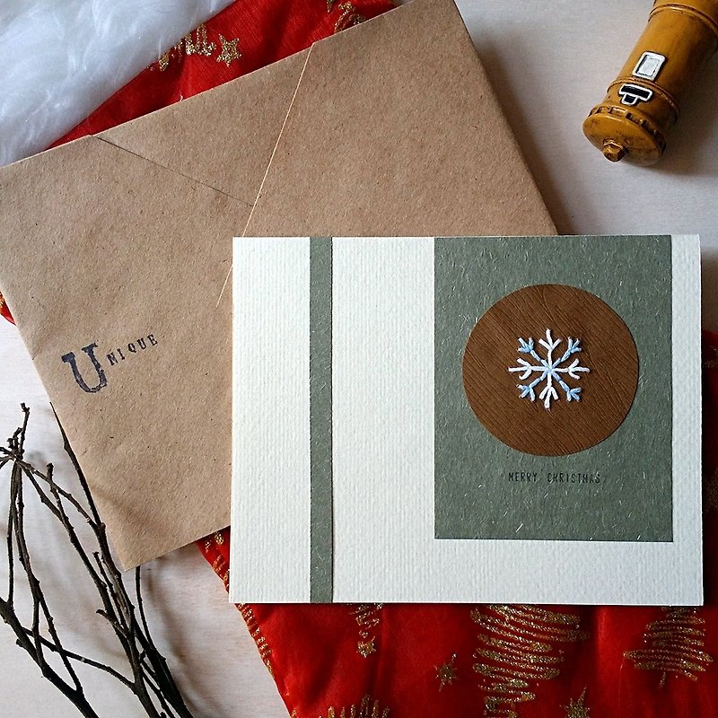 手縫圖像聖誕卡(雪)(原稿) - 心意卡/卡片 - 紙 多色