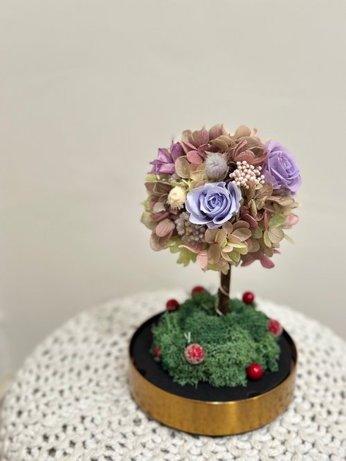 Miau Flowers 喵喵花室 溫柔永生花繡球燈樹玻璃罩 情人節送禮 母親節禮物 畢業禮物 聖誕