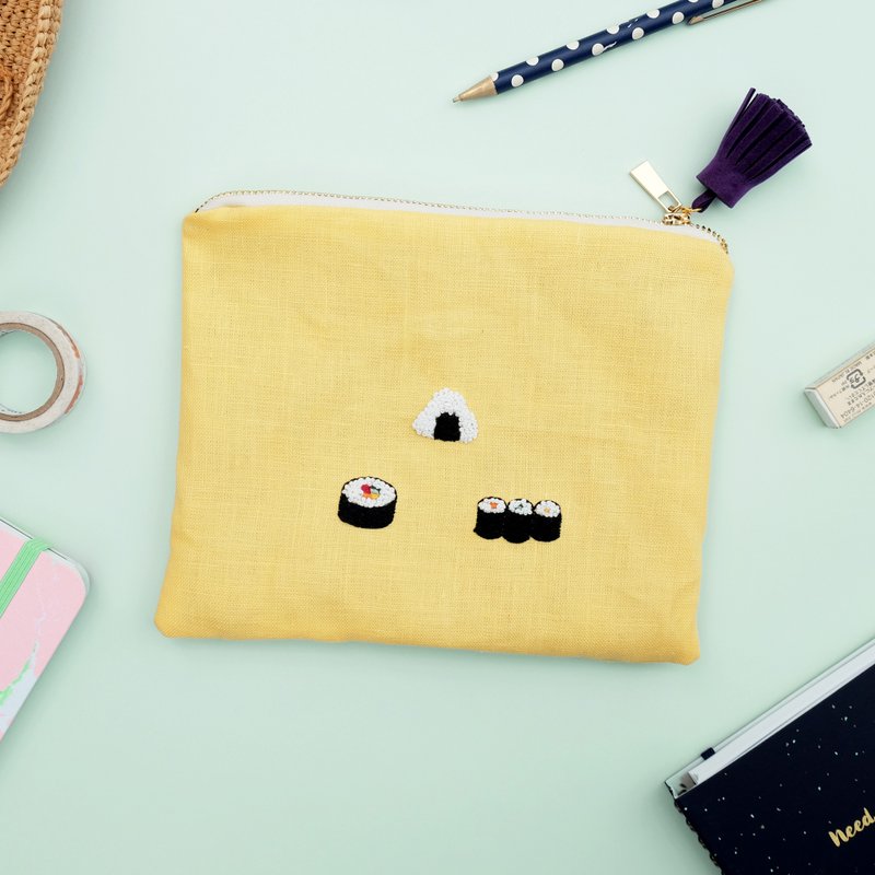 SUSHI POUCH - 化妝包/收納袋 - 繡線 黃色