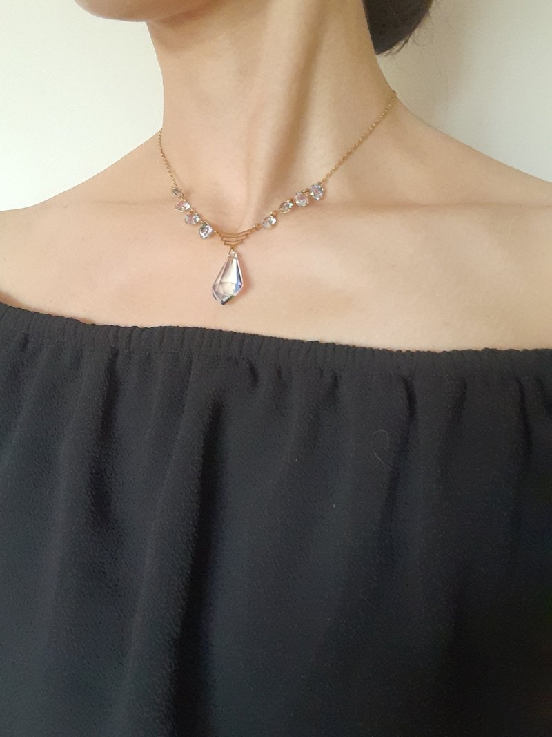 夢幻稀有1930/40s 捷克彩虹玻璃Art Deco黃銅項鍊 - 項鍊 - 玻璃 多色