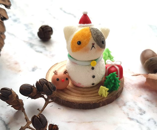 ミニチュア　猫雪だるまさん　ハンドメイドクリスマス