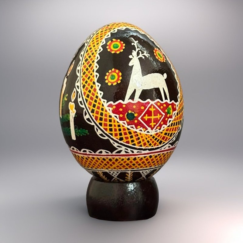 Ukrainian Easter Egg Real Chicken Pysanka Hand Painted Eggshell Hutsul Pysanky - 擺飾/家飾品 - 其他材質 黑色