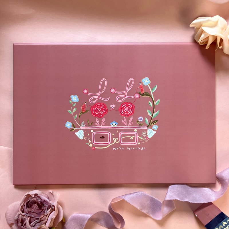 [Quick Shipping] Wedding Booklet Holder Horizontal Type Happy Garden Cute Illustration Certificate Holder Hard Case - ทะเบียนสมรส - กระดาษ สีแดง