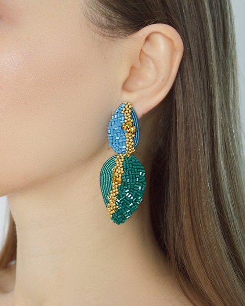 Olga Sergeychuk jewelry Earrings Gurzuf in green and blue colour