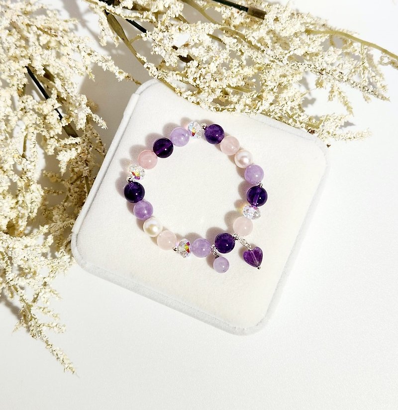 Elegant and Fresh - Natural Amethyst/Pink Quartz/Pearl Bracelet - Bracelets - Crystal 