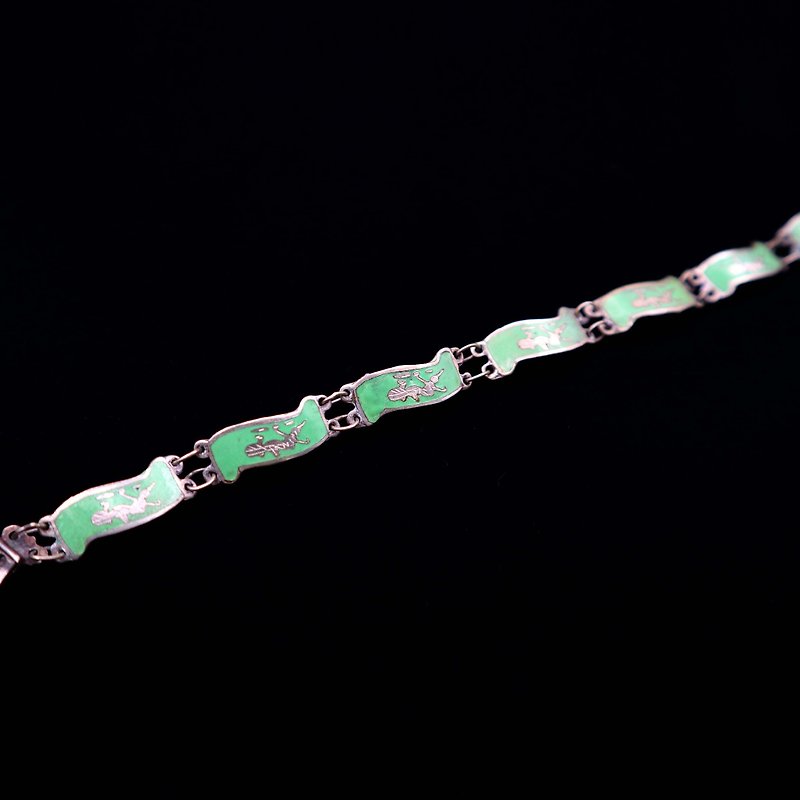 Pumpkin Vintage. Green handmade 珐琅 bracelet - สร้อยข้อมือ - วัตถุเคลือบ สีเขียว
