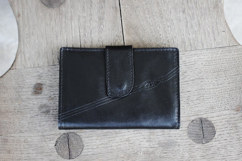 （ビンテージ財布）（イタリアシステム）アンティーク黒財布（コインポケットサンドイッチと）B182（誕生日プレゼントバレンタインデーの贈り物） - 財布 - 革 ブラック