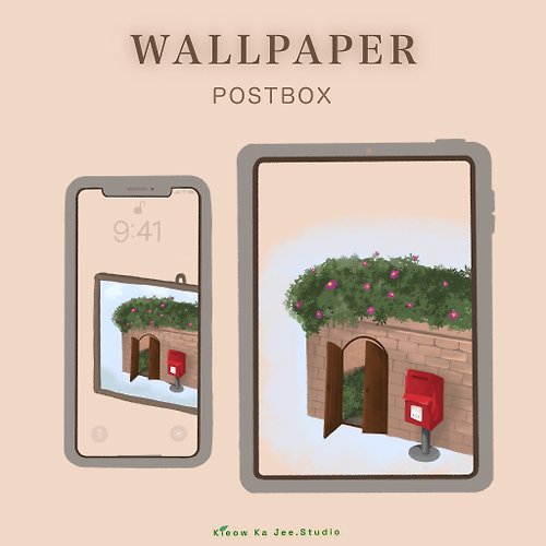 kieowkajee.studio Oil pastel Wallpaper set : Postbox 2 size | For ipad tablet and phone