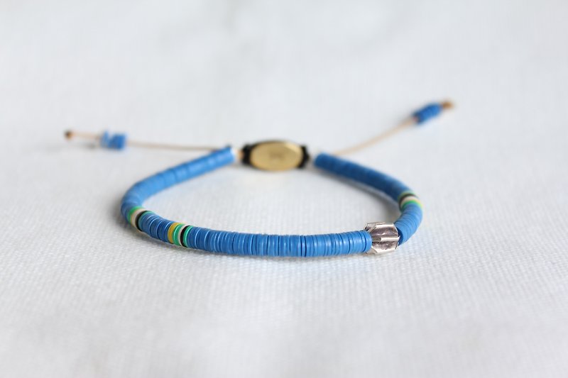 Africa turntables Bracelet X925 silver silverware handmade beaded bracelet bracelet ethnic style of tribal Ghanabeads-01 (blue) - Bracelets - Other Metals Blue