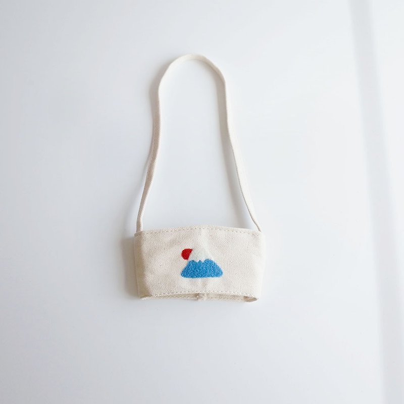 【Q-cute】簍空飲料提袋系列-大杯富士山 - 飲料提袋/杯袋/杯套 - 棉．麻 藍色