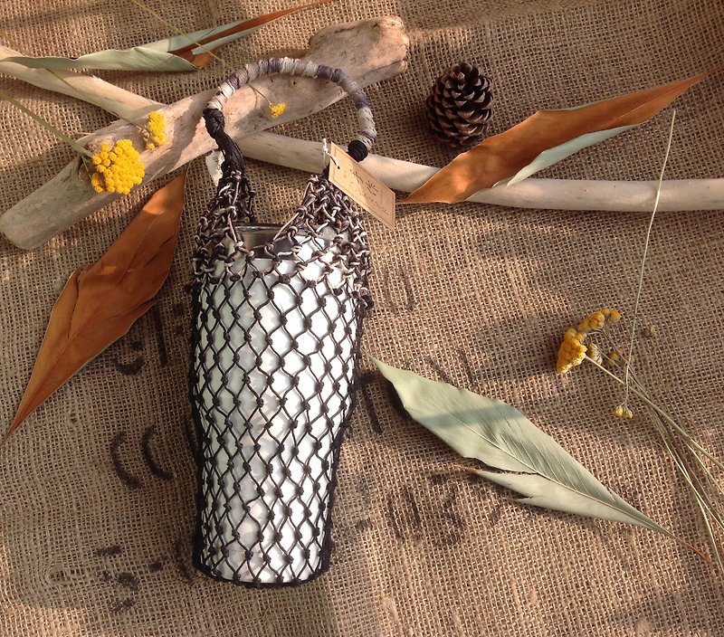 US Linen line hand-woven - black coffee deepen - thermos - bottle - hand cup - the cup of ice dams - Beverage Holders & Bags - Cotton & Hemp Black