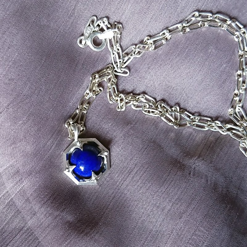 【OCTAGON｜Pure silver lapis lazuli pendant】 - Necklaces - Other Metals Blue