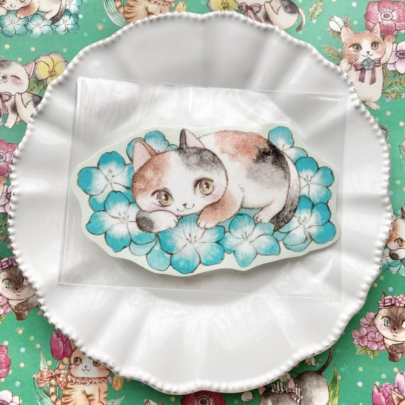 Sticker  Spring cat series - Stickers - Waterproof Material Blue