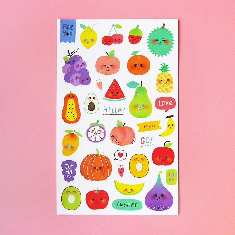 Happy Fruits 快樂水果霧膜貼紙 插畫 手帳 刀模貼紙 - 貼紙 - 紙 多色