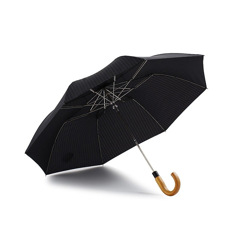 [German Kobold] Anti-UV Classic Straight Grain Duke Umbrella Maple Handle Two-fold Automatic Umbrella-Dark Gray Blue - ร่ม - วัสดุอื่นๆ 