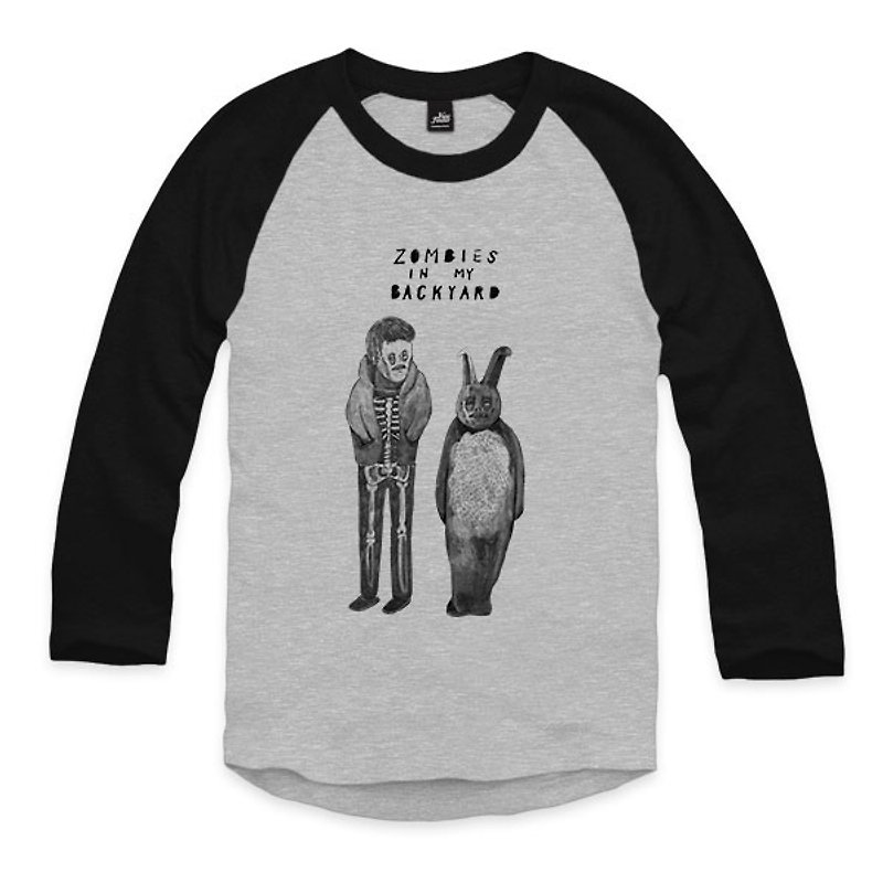 Donnie & Frank-Grey/Black-3/4 Sleeve Baseball T-Shirt - เสื้อยืดผู้ชาย - ผ้าฝ้าย/ผ้าลินิน สีเทา