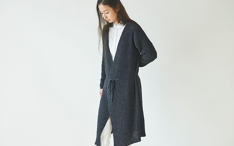 enrica long knit chacoal - 女上衣/長袖上衣 - 棉．麻 灰色