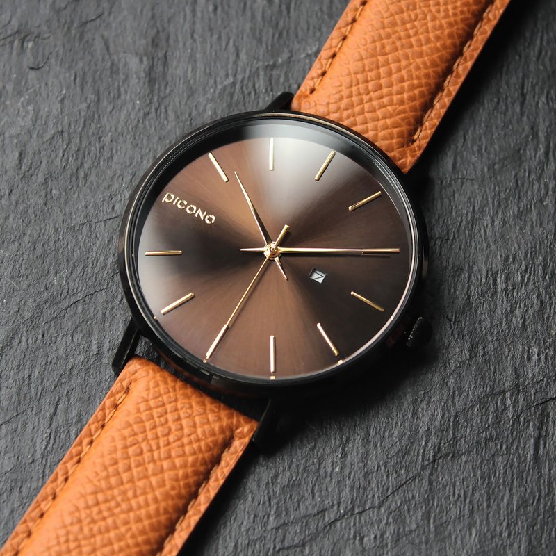 Cosmos collection brown metal dial leather strap watch / CO-9301 - Men's & Unisex Watches - Other Metals 