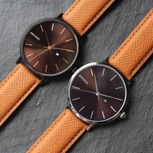 Cosmos collection brown metal dial leather strap watch / CO-9301