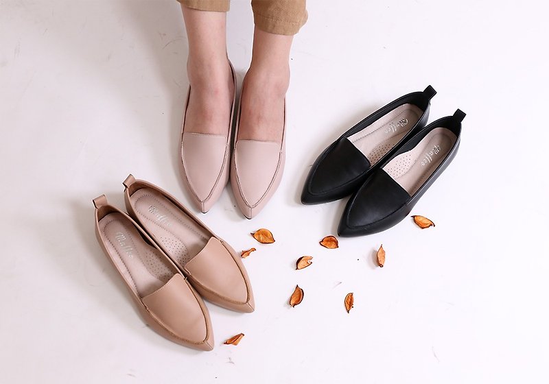 Low-heel soft leather pointed-toe shoes (pink) - รองเท้าหนังผู้หญิง - หนังแท้ 