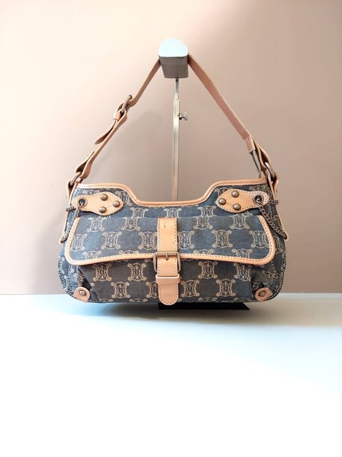 LA LUNE Vintage 日本鑑證古董品選物店 母親節優惠中古二手Celine牛仔老花皮革腋下小包側背單肩孭手袋