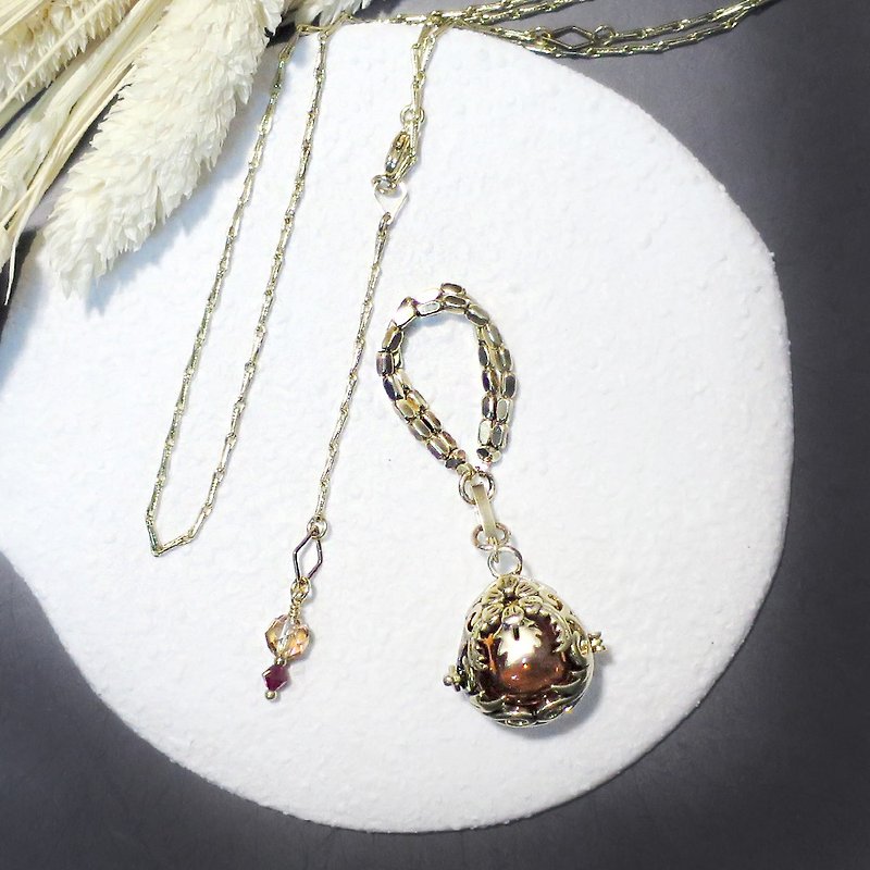 VIIART. The egg of hope. Fragrance Beads Vintage Retro gold necklace pendants vintage Bronze ornaments - Necklaces - Other Metals Purple