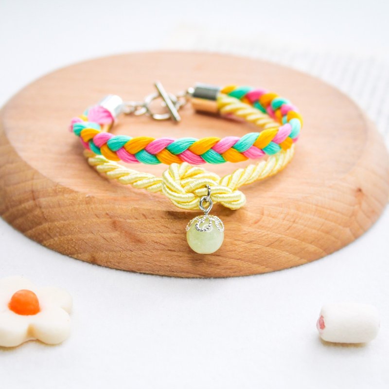 Icecream Rope Bracelet hand made with Lucky Stone  - Mango sorbet - 手鍊/手環 - 貴金屬 多色