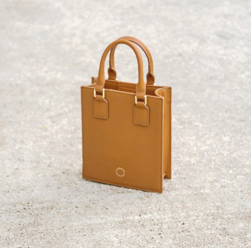 【Hong Kong Design】 Mini Vertical Tote Pursful Tan Brown Color Handbag - Handbags & Totes - Faux Leather Brown