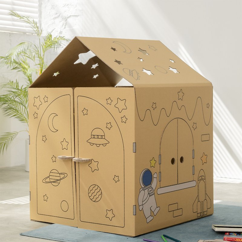 Mobile Star House Likes Coloring Version Graffiti Carton House Folding Paper House Children's Toy Game Tent - Kids' Toys - Paper Khaki
