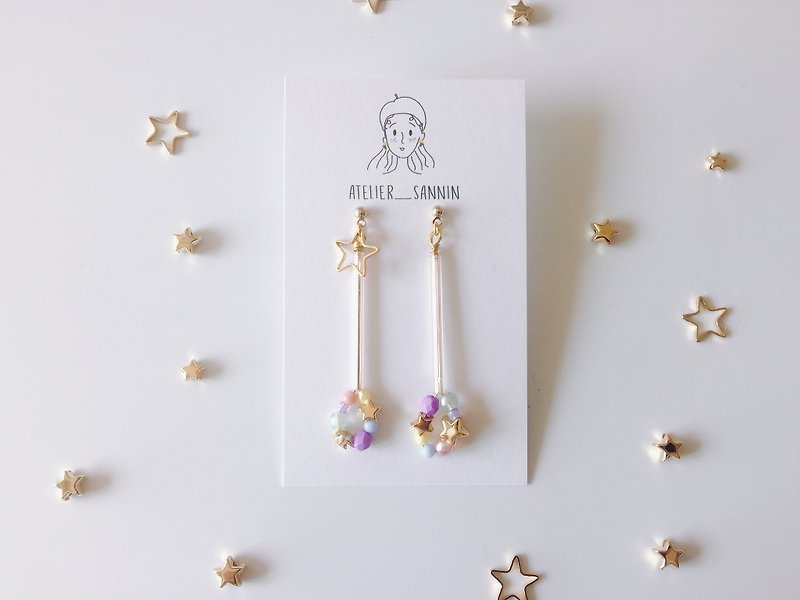 Starry series - the fairy hanging on the beach handmade earrings ear clip / ear clip - Earrings & Clip-ons - Other Materials Pink