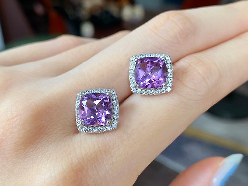 磨樣 Mode Yang 專業翡翠手鐲 紫芳 | 菱型紫水晶 / 925純銀 | 天然寶石耳環