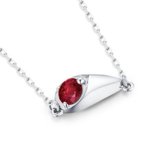 Majade Jewelry Design 紅寶石梨形項鍊-簡約疊戴墜飾-14k白金水滴吊墜-7月生日石
