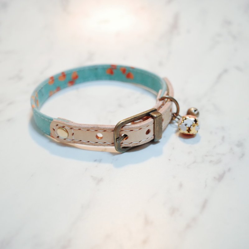 Dog collar size S love million heart green with bell can be purchased additional tag - ปลอกคอ - ผ้าฝ้าย/ผ้าลินิน 