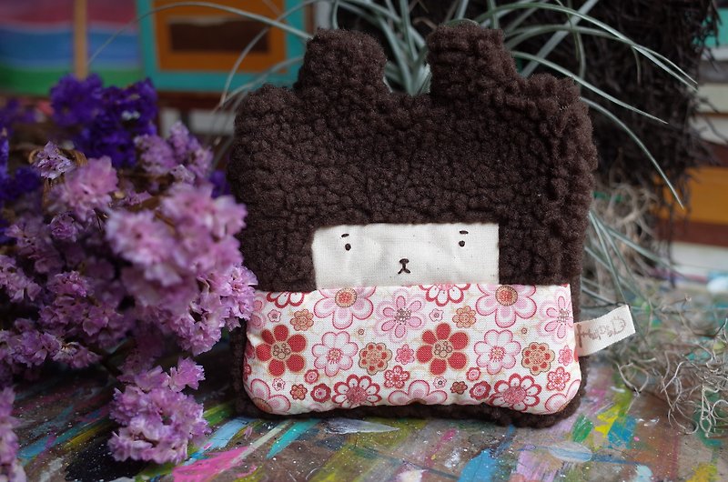 Duo rabbit rabbit purse - cocoa hair -170 pink garden - กระเป๋าใส่เหรียญ - ผ้าฝ้าย/ผ้าลินิน สีนำ้ตาล