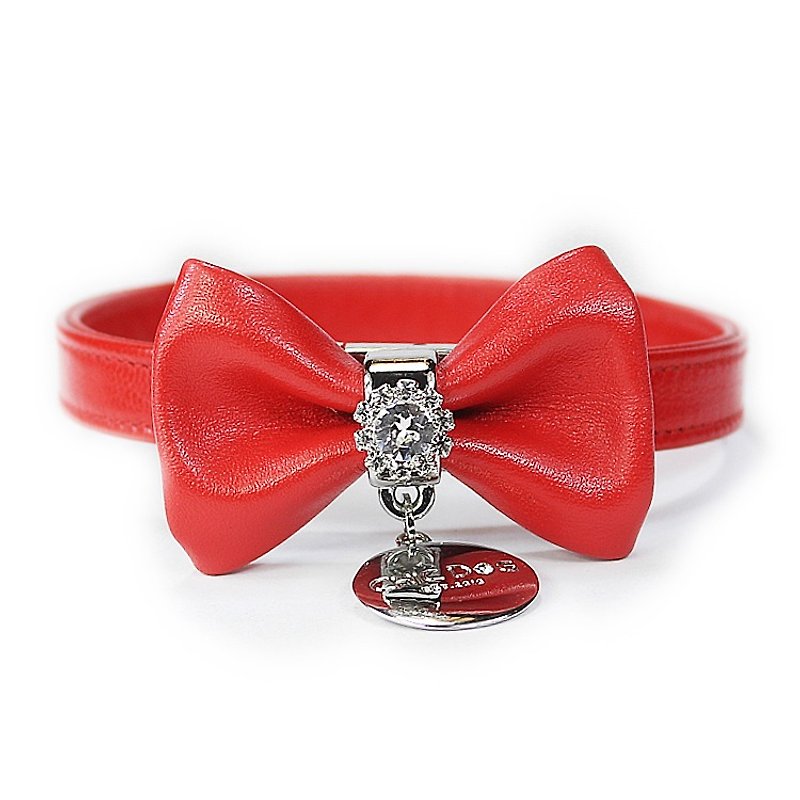 Leather cord [Leather collar Leather collar collar] Diamond flower bow set eternal style (free lettering) - Collars & Leashes - Genuine Leather Multicolor