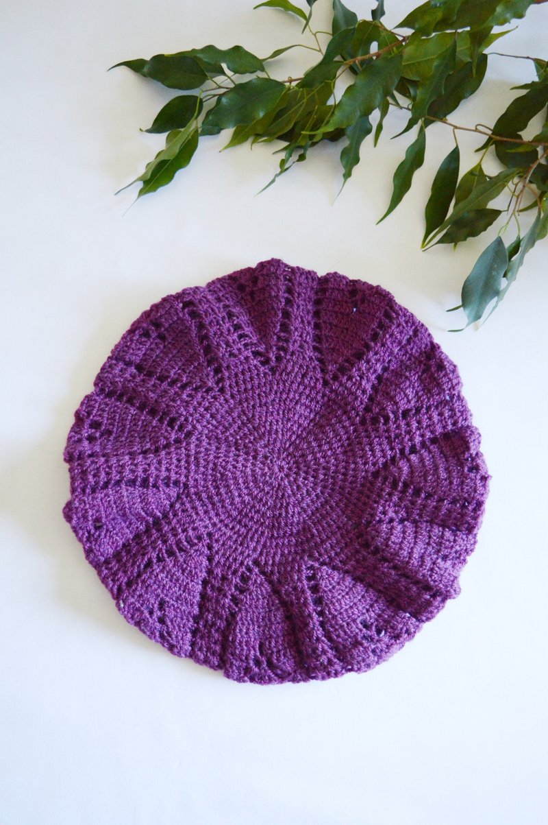 Purple womens crochet beret. Knitted beret. - Hats & Caps - Wood Purple