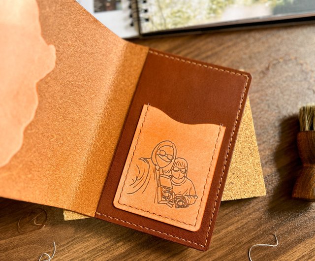 Custom Brown Leather Passport Cover Notebook Wallet