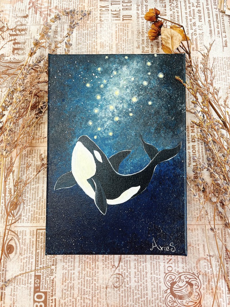 Dotted Starry Sky Whale Glow-in-the-Night Painting Course Beginners can learn this course without any painting foundation. - Illustration, Painting & Calligraphy - Cotton & Hemp 