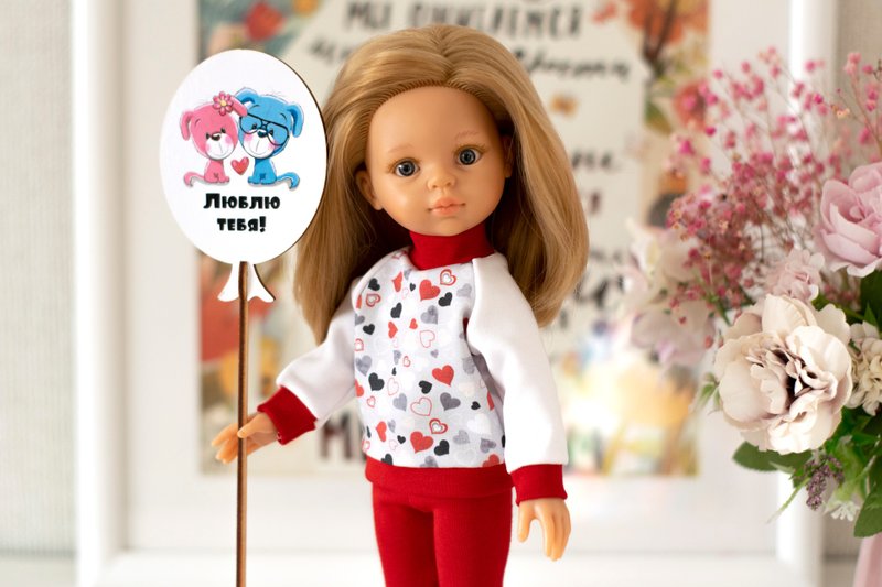 Valentine's Day sweater for Paola Reina, Siblies doll, Little Darling sweatshirt - 玩偶/公仔 - 棉．麻 紅色