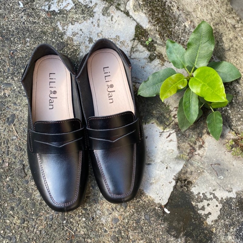 Size Zero [Nordic Minimalism] Oil Wax Leather Loafers_Bachelor Black - Women's Oxford Shoes - Genuine Leather Black