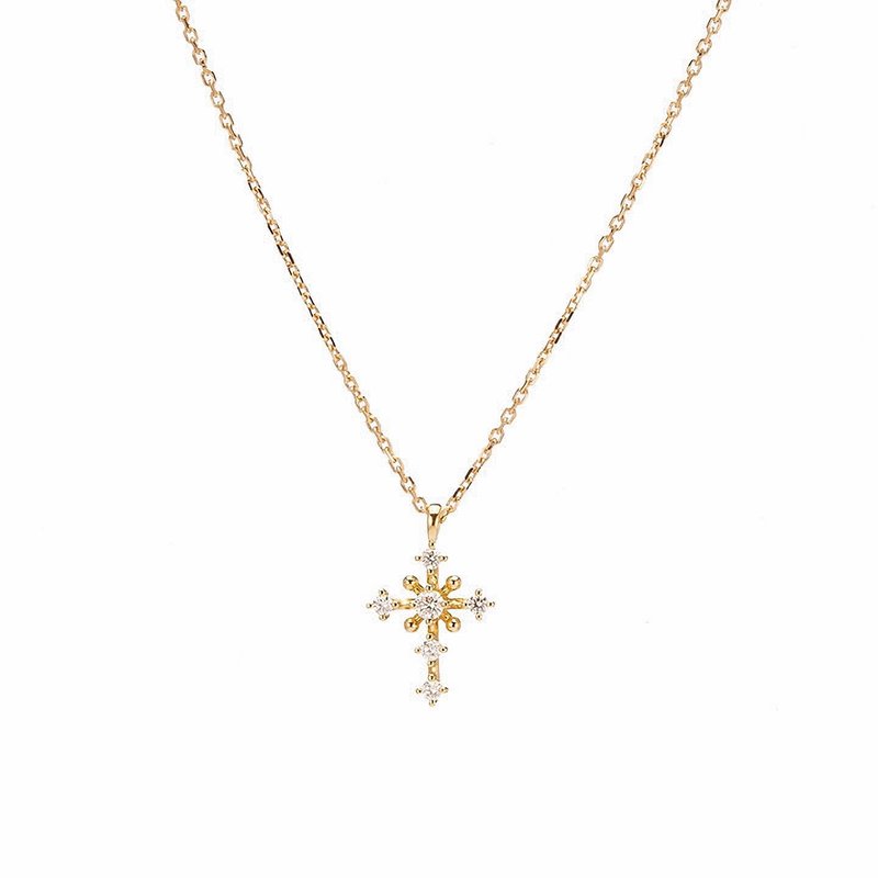 18K Diamond Cross Necklace - Necklaces - Precious Metals Gold